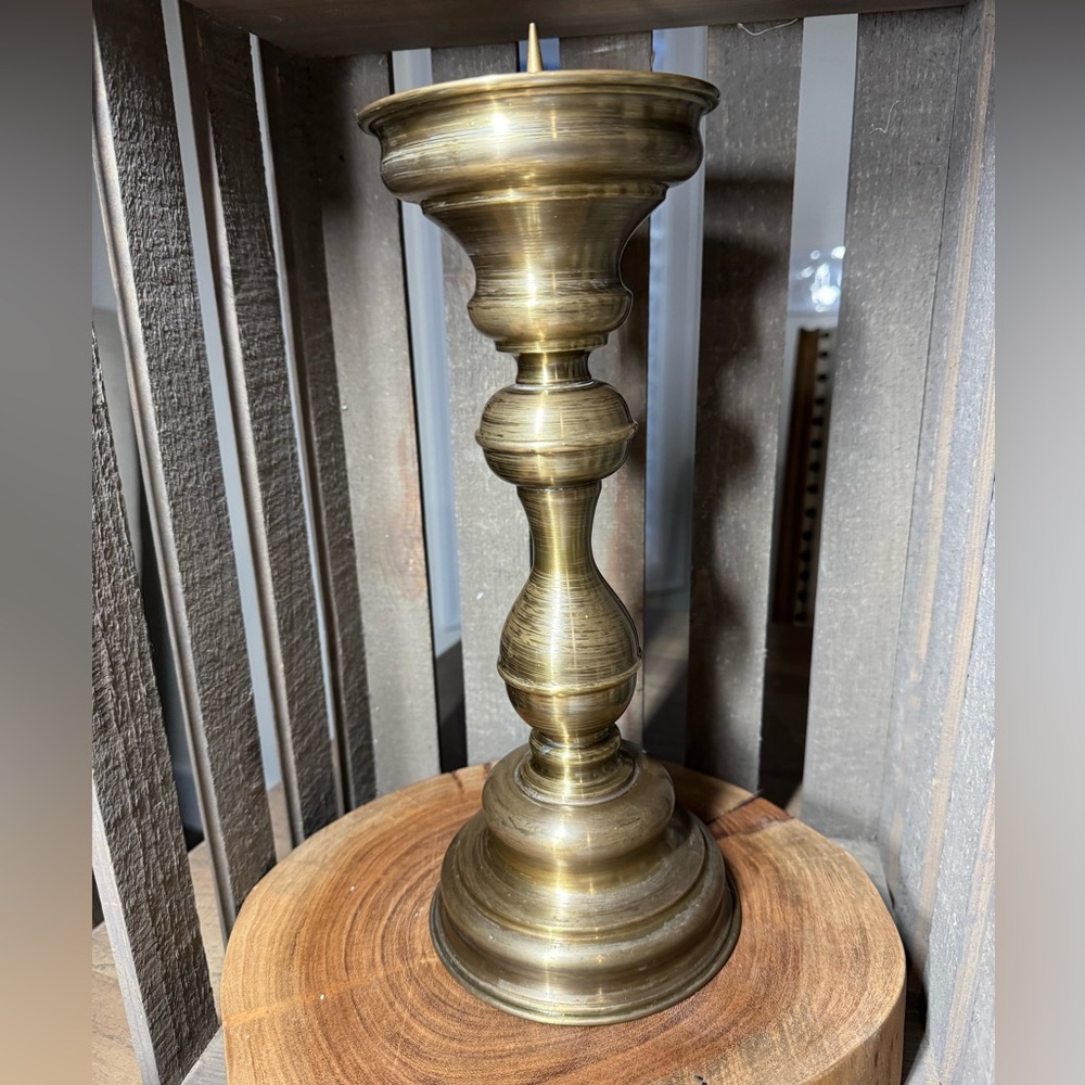 Vintage Brushed Brass Pillar Candlestick Holder Handmade in Germany